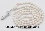 GMN1639 Hand-knotted 6mm white howlite 108 beads mala necklace with pendant