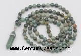 GMN1643 Hand-knotted 6mm African turquoise 108 beads mala necklaces with pendant