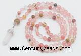 GMN1647 Hand-knotted 6mm volcano cherry quartz 108 beads mala necklaces with pendant