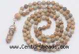 GMN1653 Hand-knotted 6mm picture jasper 108 beads mala necklaces with pendant