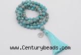 GMN1782 Knotted 8mm, 10mm sea sediment jasper 108 beads mala necklace with tassel & charm