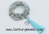 GMN2022 Knotted 8mm, 10mm matte amazonite 108 beads mala necklace with tassel & charm