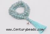 GMN2024 Knotted 8mm, 10mm matte amazonite 108 beads mala necklace with tassel & charm