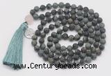 GMN2030 Knotted 8mm, 10mm matte kambaba jasper 108 beads mala necklace with tassel & charm