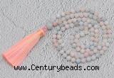 GMN219 Hand-knotted 6mm morganite 108 beads mala necklaces with tassel