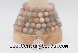 GMN2223 Hand-knotted 8mm, 10mm matte sunstone 108 beads mala necklace with charm