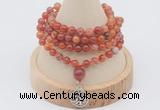 GMN2405 Hand-knotted 6mm fire agate 108 beads mala necklace with charm