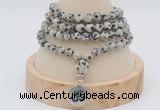 GMN2414 Hand-knotted 6mm dalmatian jasper 108 beads mala necklace with charm