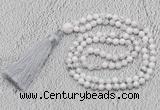 GMN242 Hand-knotted 6mm white howlite 108 beads mala necklaces with tassel