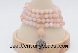 GMN2421 Hand-knotted 6mm pink aventurine 108 beads mala necklace with charm