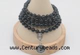 GMN2428 Hand-knotted 6mm blue tiger eye 108 beads mala necklace with charm