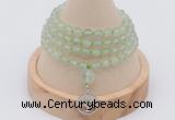 GMN2436 Hand-knotted 6mm prehnite 108 beads mala necklace with charm