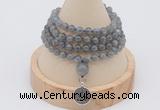 GMN2439 Hand-knotted 6mm labradorite 108 beads mala necklace with charm