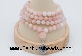 GMN2441 Hand-knotted 6mm natural pink opal 108 beads mala necklace with charm