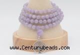 GMN2445 Hand-knotted 6mm lavender amethyst 108 beads mala necklaces with charm