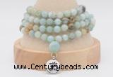 GMN2447 Hand-knotted 6mm amazonite 108 beads mala necklaces with charm