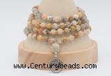 GMN2458 Hand-knotted 6mm yellow crazy lace agate 108 beads mala necklaces with charm