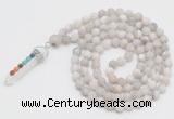 GMN2601 Hand-knotted 8mm, 10mm matte white crazy agate 108 beads mala necklace with pendant