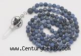 GMN2621 Hand-knotted 8mm, 10mm matte sodalite 108 beads mala necklace with pendant