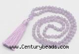 GMN265 Hand-knotted 6mm lavender amethyst 108 beads mala necklaces with tassel