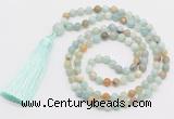 GMN279 Hand-knotted 6mm amazonite 108 beads mala necklaces with tassel