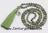 GMN320 Hand-knotted 6mm Canadian jade 108 beads mala necklaces with tassel & charm