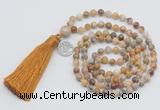 GMN323 Hand-knotted 6mm yellow crazy agate 108 beads mala necklaces with tassel & charm