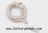 GMN4062 Hand-knotted 8mm, 10mm white crazy agate 108 beads mala necklace with pendant