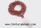 GMN4073 Hand-knotted 8mm, 10mm red agate 108 beads mala necklace with pendant