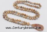 GMN4412 Hand-knotted 8mm, 10mm matte fossil coral 108 beads mala necklace with pendant