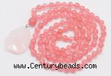 GMN4600 Hand-knotted 8mm, 10mm cherry quartz 108 beads mala necklace with pendant