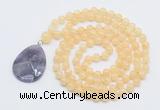 GMN4615 Hand-knotted 8mm, 10mm honey jade 108 beads mala necklace with pendant