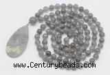 GMN4634 Hand-knotted 8mm, 10mm labradorite 108 beads mala necklace with pendant
