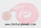 GMN4650 Hand-knotted 8mm, 10mm rose quartz 108 beads mala necklace with pendant