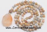 GMN4661 Hand-knotted 8mm, 10mm yellow crazy agate 108 beads mala necklace with pendant