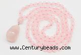 GMN4809 Hand-knotted 8mm, 10mm rose quartz 108 beads mala necklace with pendant