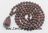 GMN4889 Hand-knotted 8mm, 10mm mahogany obsidian 108 beads mala necklace with pendant