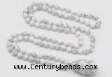 GMN4896 Hand-knotted 8mm, 10mm white howlite 108 beads mala necklace with pendant