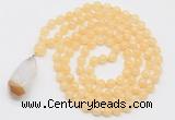 GMN4916 Hand-knotted 8mm, 10mm honey jade 108 beads mala necklace with pendant