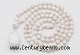 GMN4943 Hand-knotted 8mm, 10mm white howlite 108 beads mala necklace with pendant