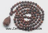 GMN5029 Hand-knotted 8mm, 10mm matte red tiger eye 108 beads mala necklace with pendant