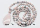 GMN5088 Hand-knotted 8mm, 10mm pink zebra jasper 108 beads mala necklace with pendant