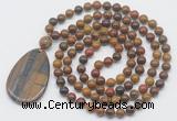 GMN5092 Hand-knotted 8mm, 10mm red moss agate 108 beads mala necklace with pendant