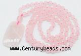 GMN5110 Hand-knotted 8mm, 10mm matte rose quartz 108 beads mala necklace with pendant