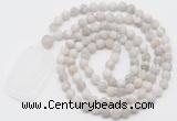 GMN5119 Hand-knotted 8mm, 10mm matte white crazy agate 108 beads mala necklace with pendant
