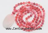 GMN5151 Hand-knotted 8mm, 10mm red banded agate 108 beads mala necklace with pendant