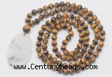 GMN5184 Hand-knotted 8mm, 10mm yellow tiger eye 108 beads mala necklace with pendant