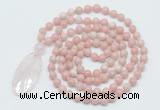 GMN5185 Hand-knotted 8mm, 10mm Chinese pink opal 108 beads mala necklace with pendant