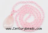 GMN5197 Hand-knotted 8mm, 10mm rose quartz 108 beads mala necklace with pendant