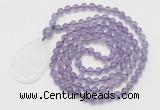 GMN5198 Hand-knotted 8mm, 10mm amethyst 108 beads mala necklace with pendant